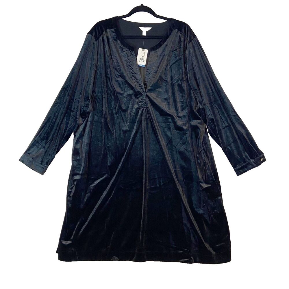 Terra Sky Velvet‎ Dress Women's Sz 3X Black Whimsigoth Witchy Romantic Vamp